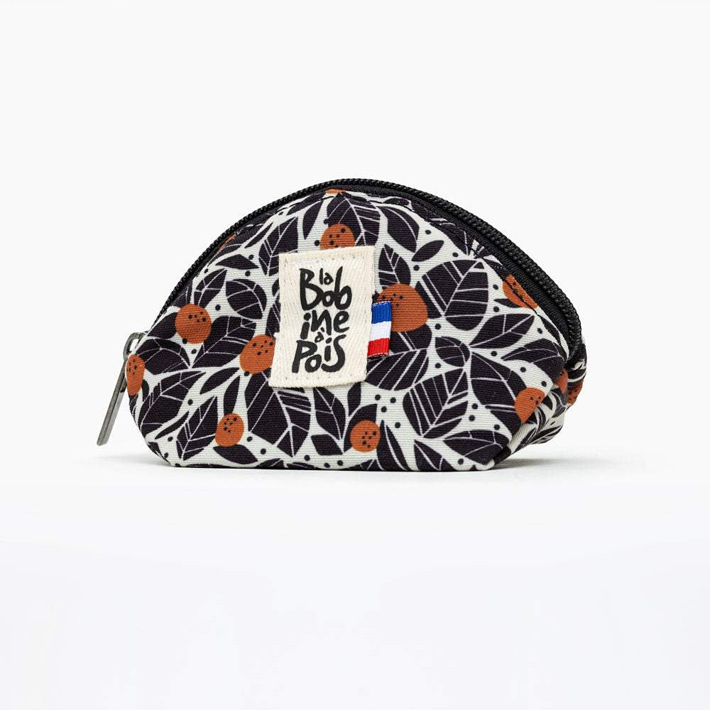 porte-monnaie bourse AVA en  tissu recyclé à motif feuillage  avec fermeture éclair