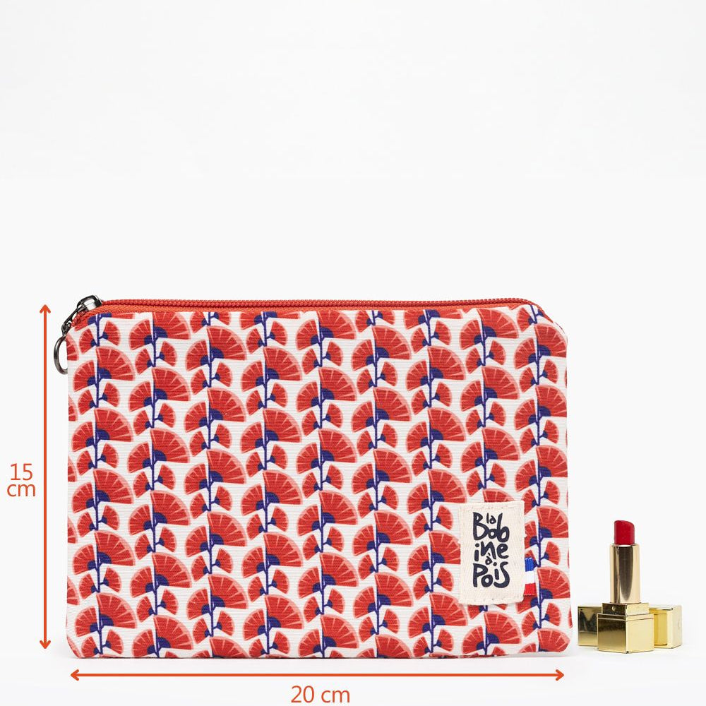 pochette multifonction PAVOT en  tissu recyclé à motif coquelicot avec fermeture éclair dimensions