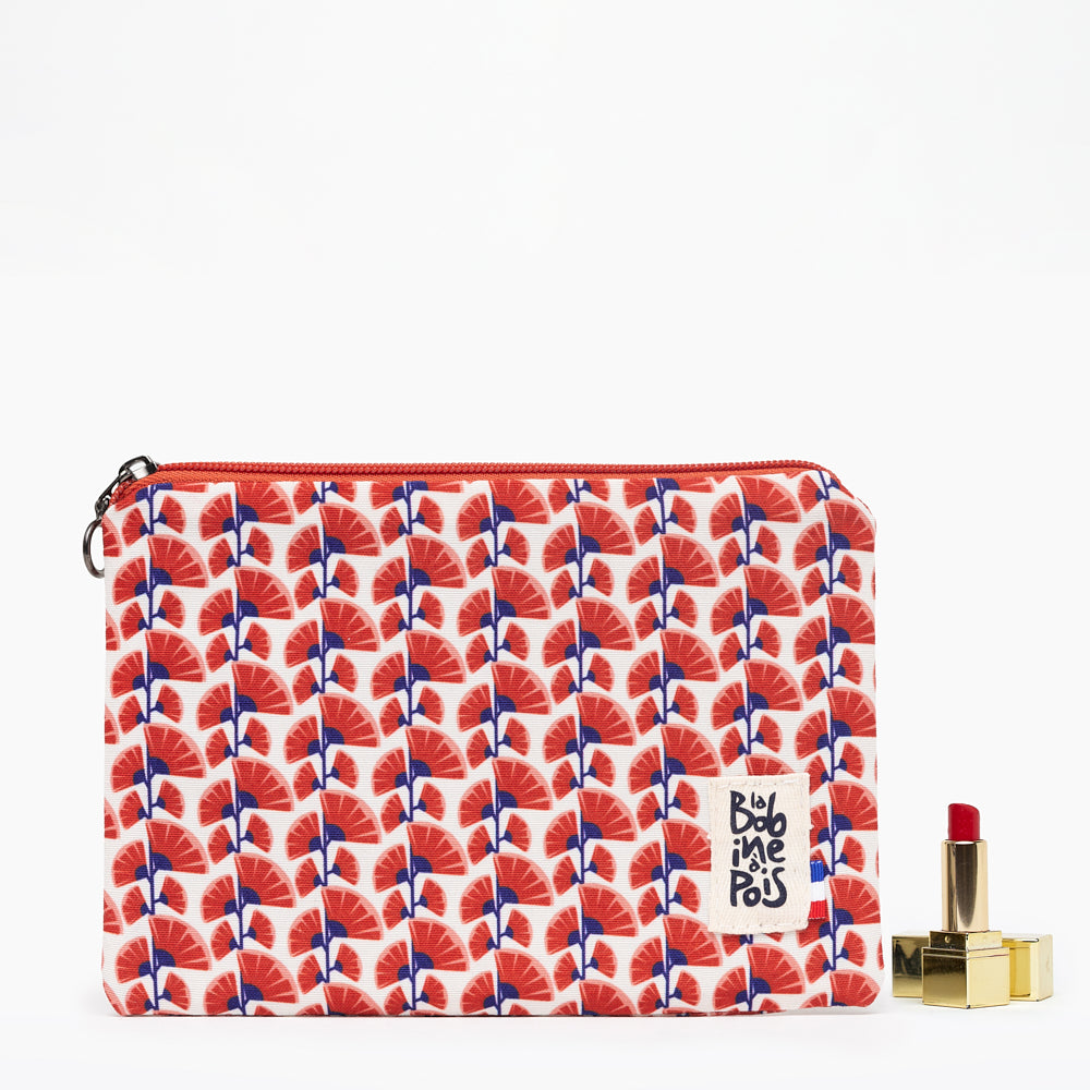 pochette multifonction PAVOT en  tissu recyclé à motif coquelicot avec fermeture éclair