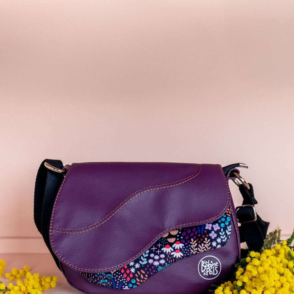 sac bandoulière personnalisable Poly WILLOW en velours français à motif floral violet