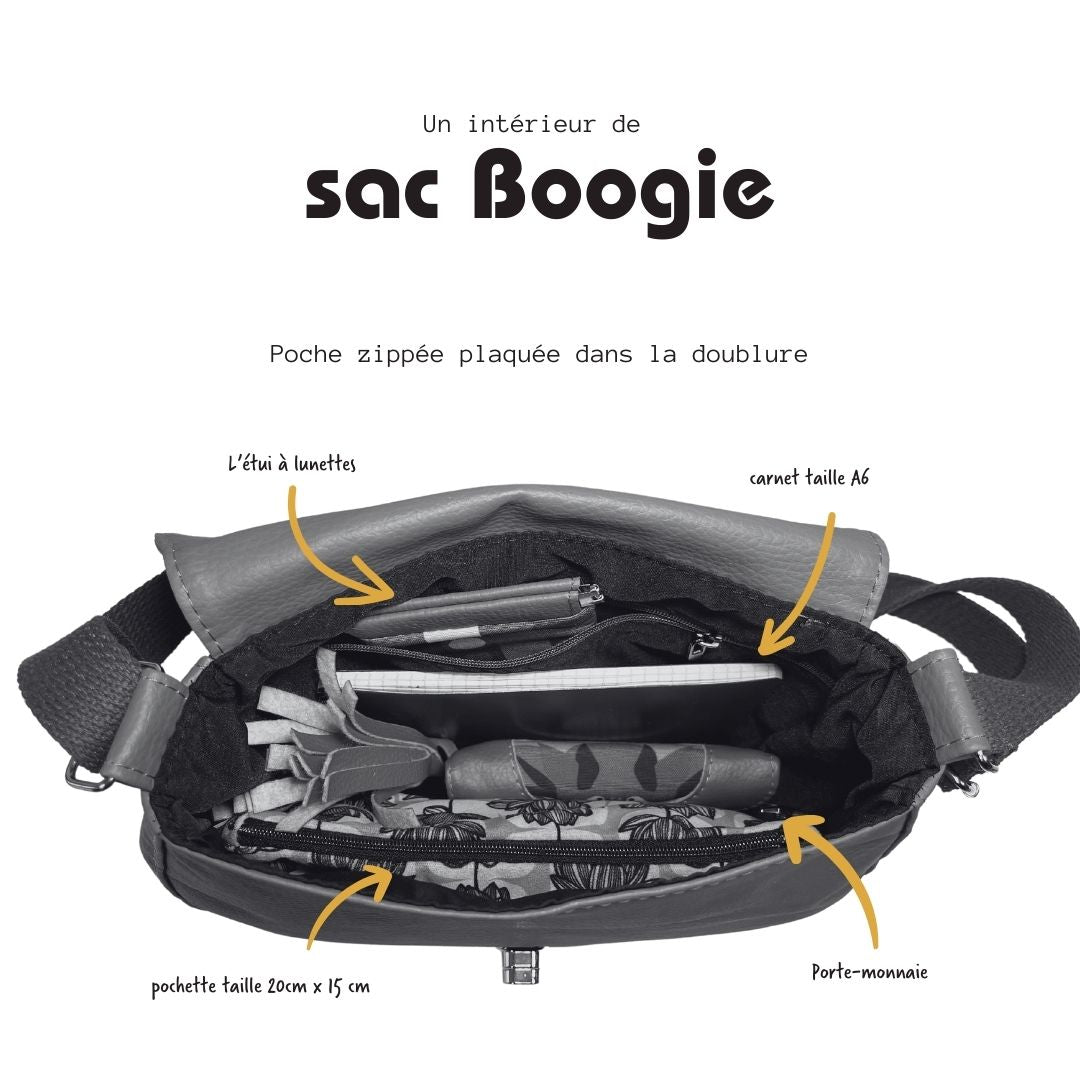 interieur du sac bandoulière BOOGIE - La Bobine a Pois - Fabrication française